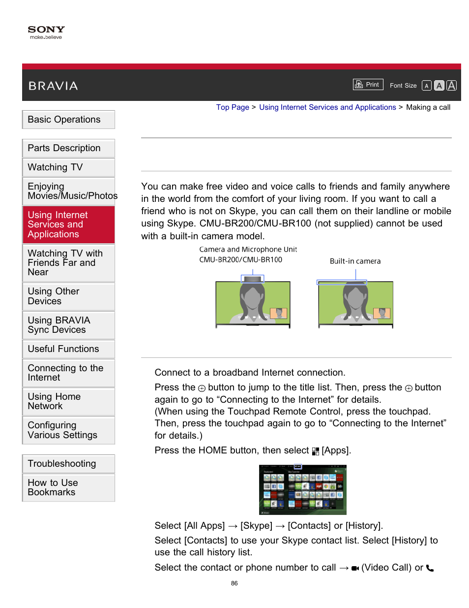 Making a call | Sony KDL-60W850B User Manual | Page 92 / 245