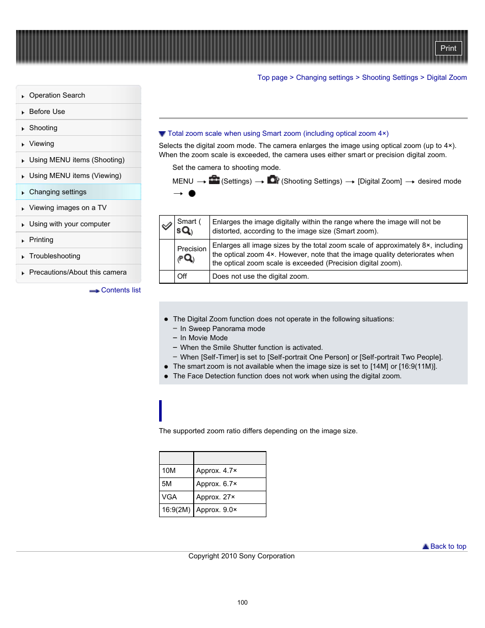 Digital zoom, Details | Sony DSC-W530 User Manual | Page 100 / 167