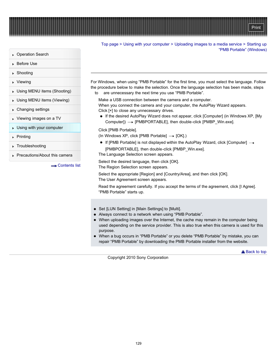 Starting up “pmb portable” (windows) | Sony DSC-W530 User Manual | Page 129 / 167