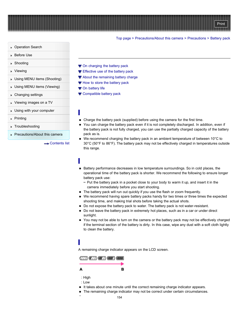 Battery pack | Sony DSC-W530 User Manual | Page 154 / 167