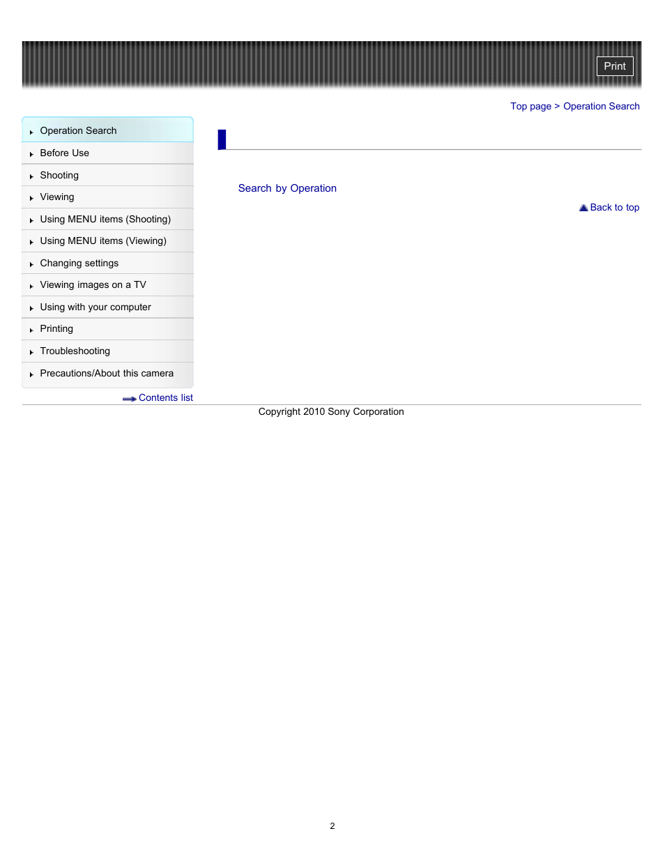 Operation search | Sony DSC-W530 User Manual | Page 2 / 167