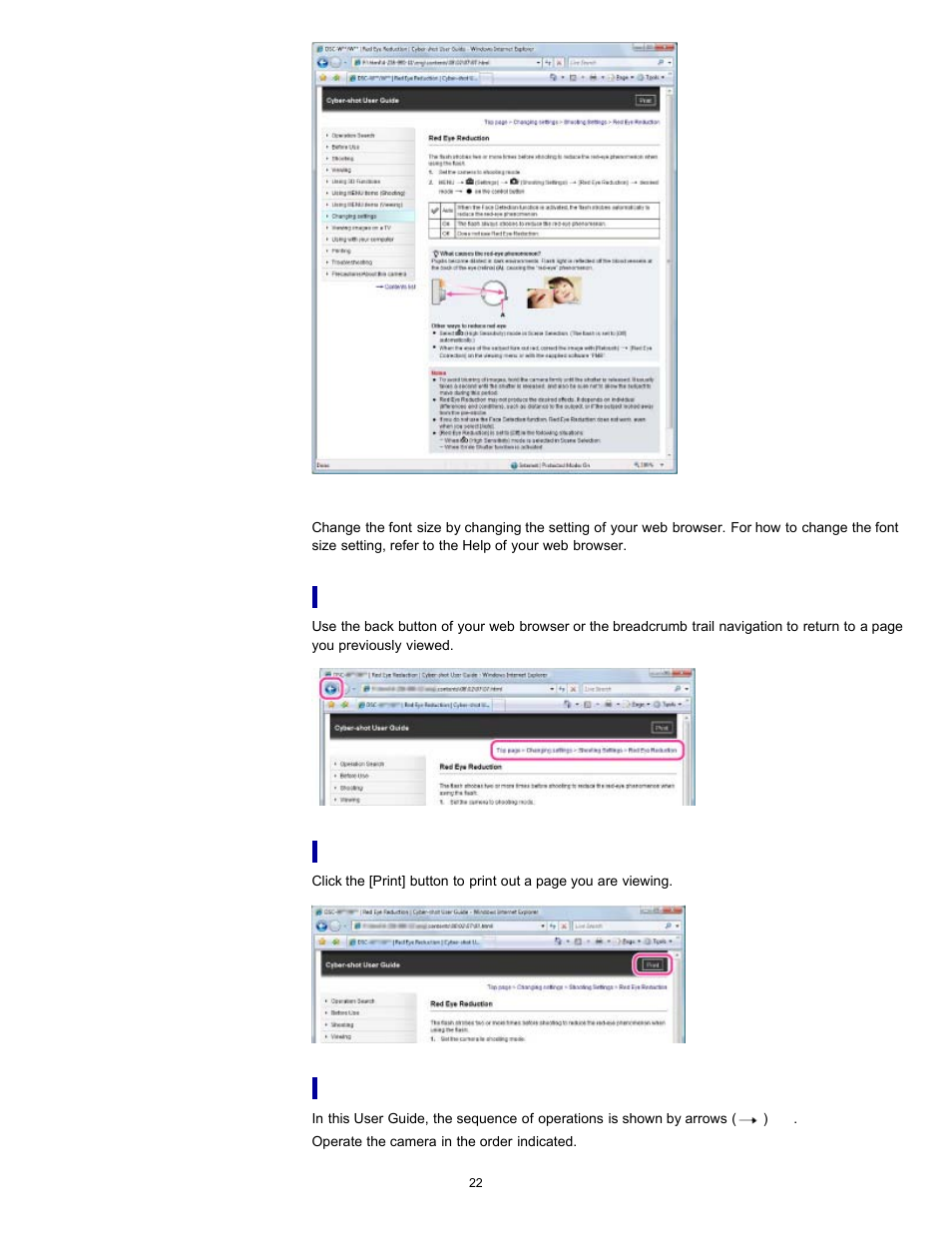 Sony DSC-W530 User Manual | Page 22 / 167