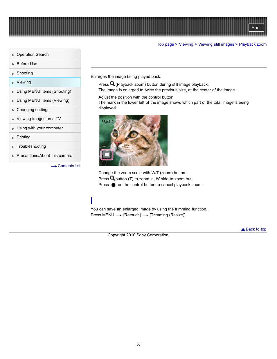Playback zoom | Sony DSC-W530 User Manual | Page 56 / 167