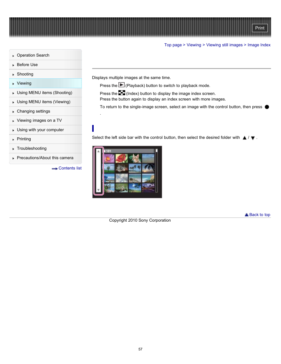 Image index | Sony DSC-W530 User Manual | Page 57 / 167