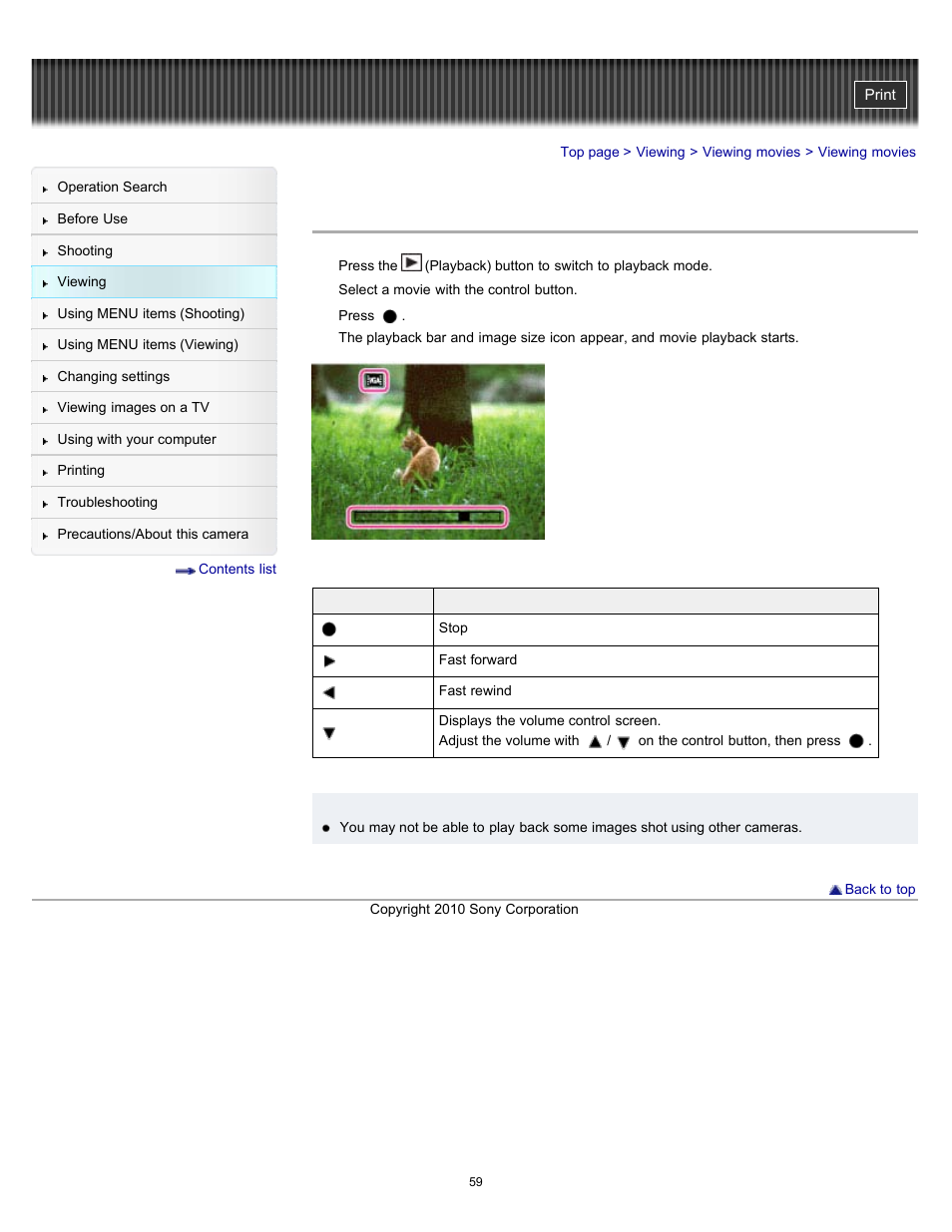 Viewing movies | Sony DSC-W530 User Manual | Page 59 / 167
