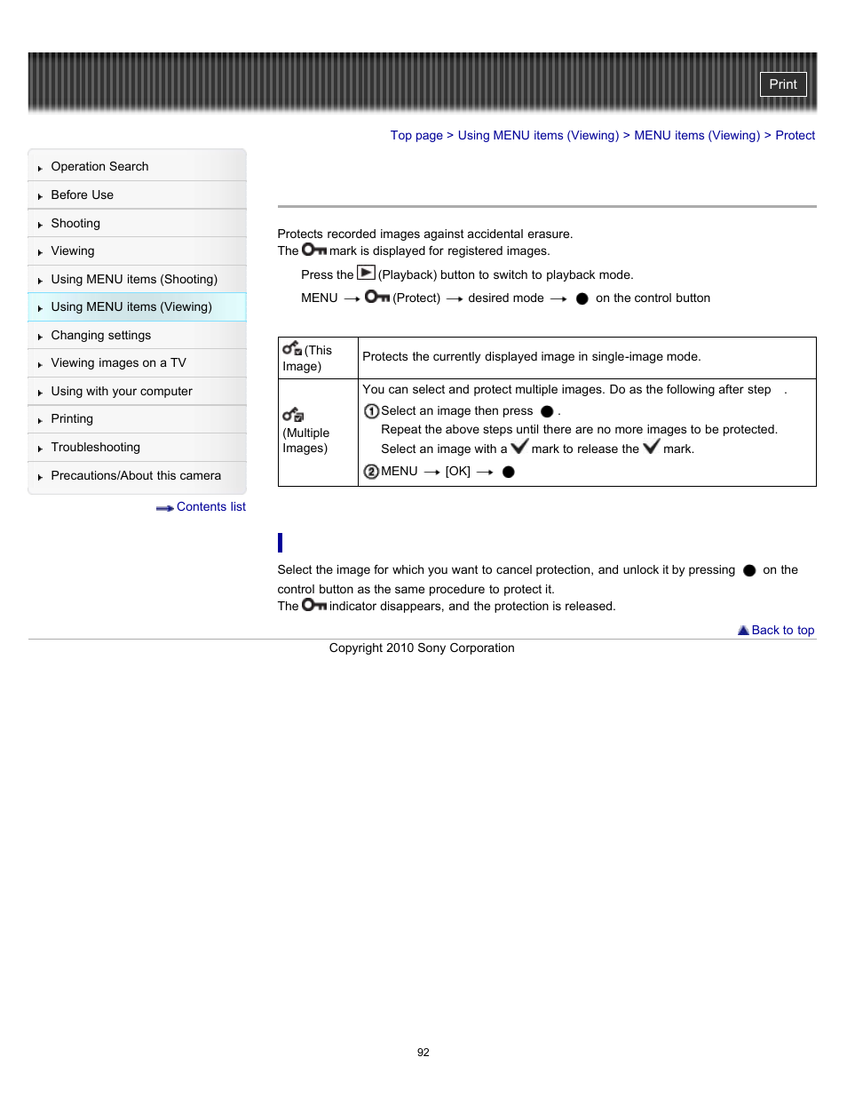 Protect | Sony DSC-W530 User Manual | Page 92 / 167