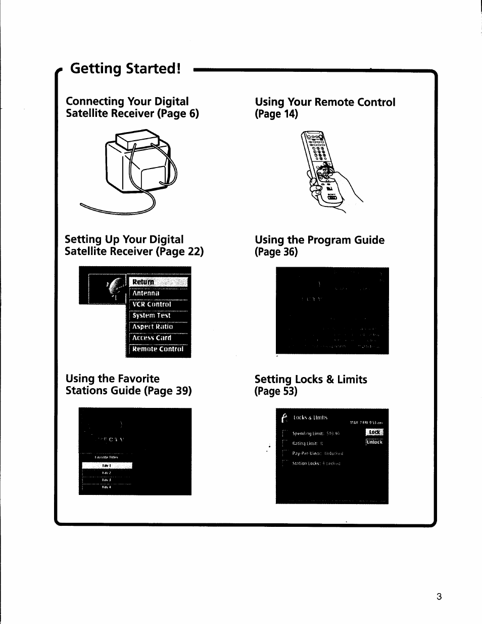 Getting started | Sony SAT-A50 User Manual | Page 3 / 78