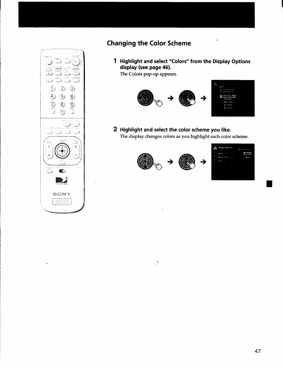 Changing the color scheme | Sony SAT-A50 User Manual | Page 47 / 78