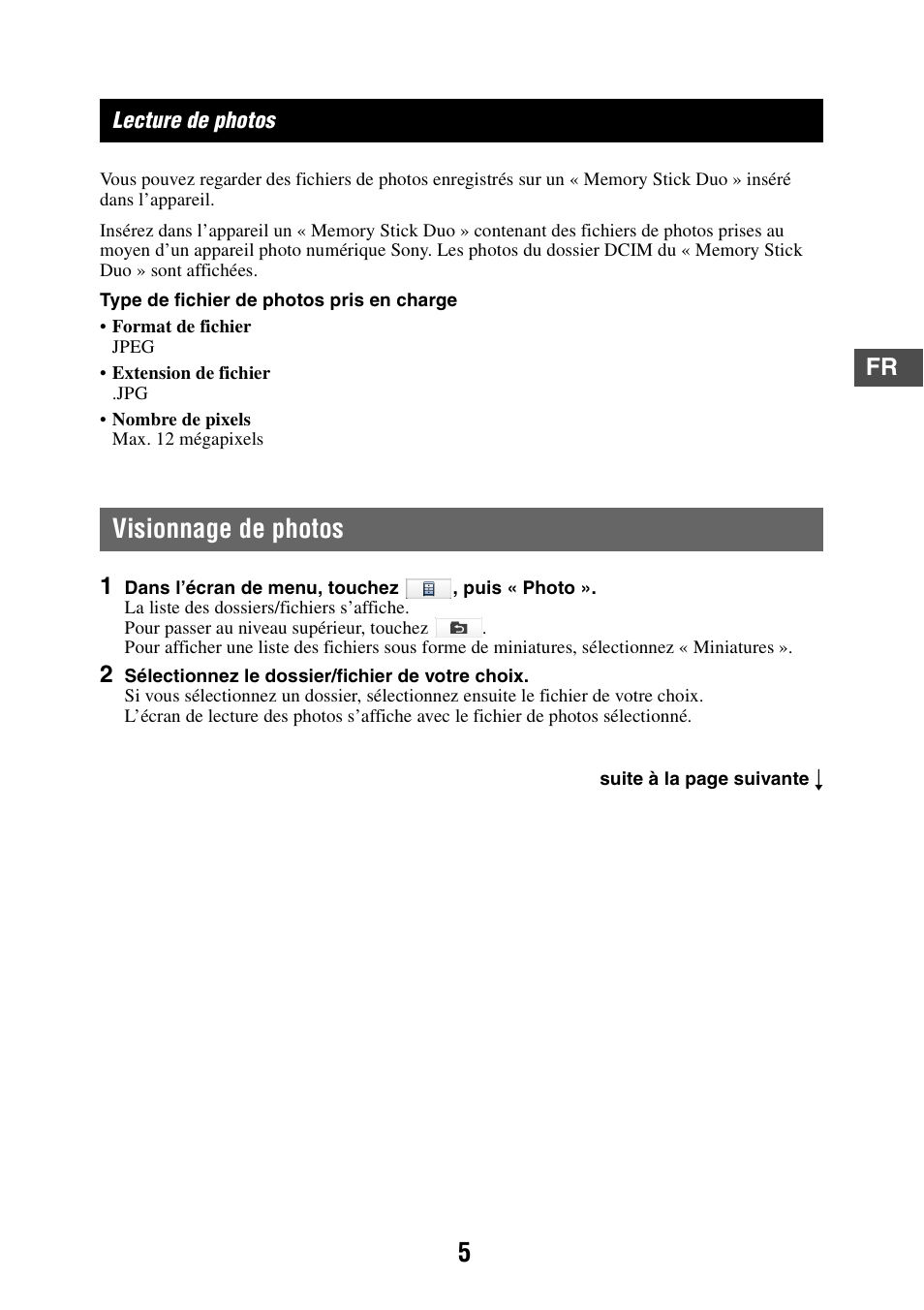 Lecture de photos, Visionnage de photos | Sony NV-U83T User Manual | Page 12 / 21
