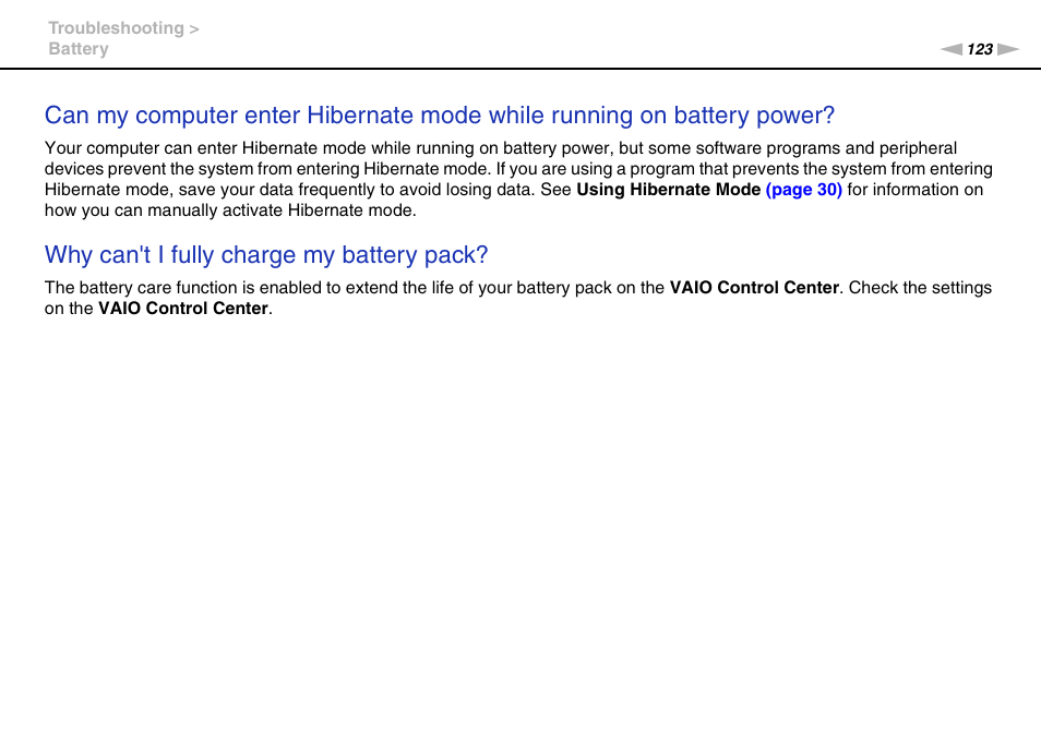 Why can't i fully charge my battery pack | Sony VGN-NW320F User Manual | Page 123 / 151