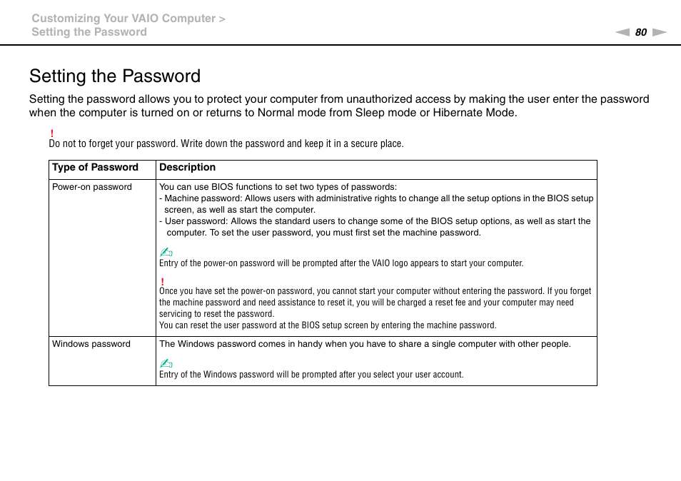 Setting the password | Sony VGN-NW320F User Manual | Page 80 / 151