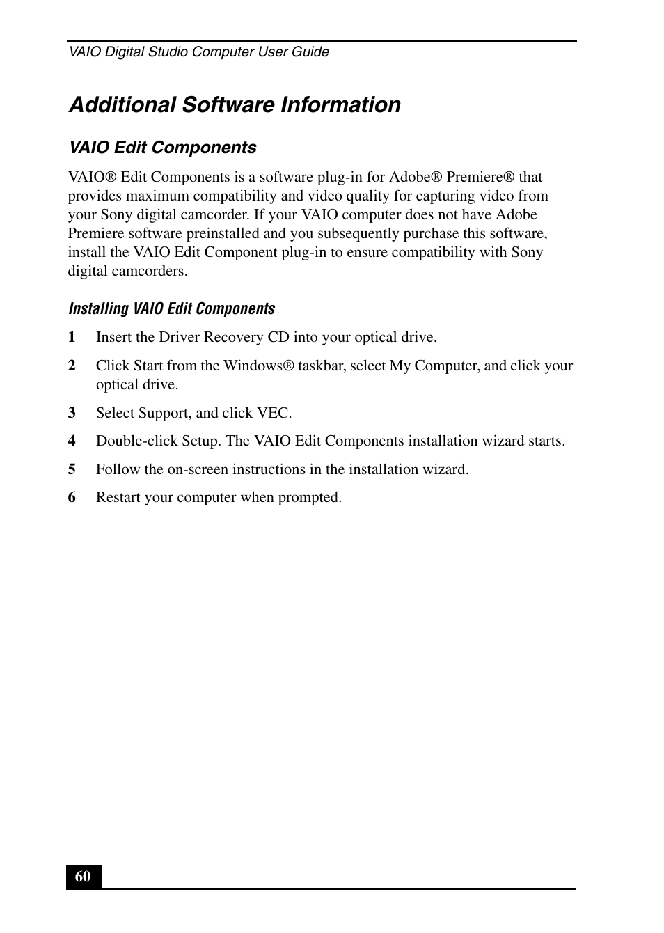 Additional software information | Sony PCV-RX690G User Manual | Page 60 / 100