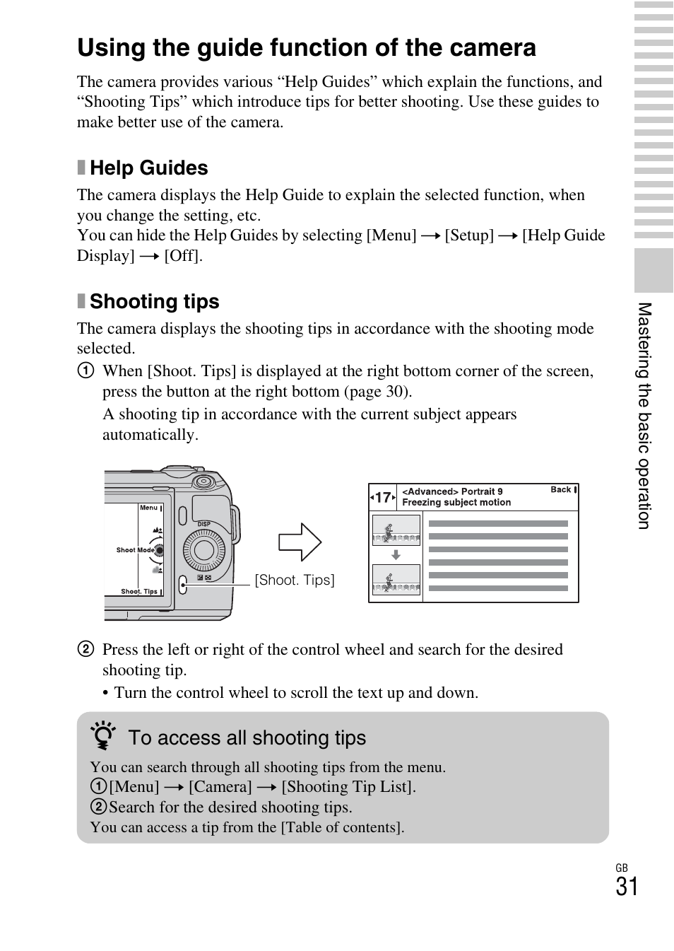 Using the guide function of the camera | Sony NEX-C3A User Manual | Page 31 / 85