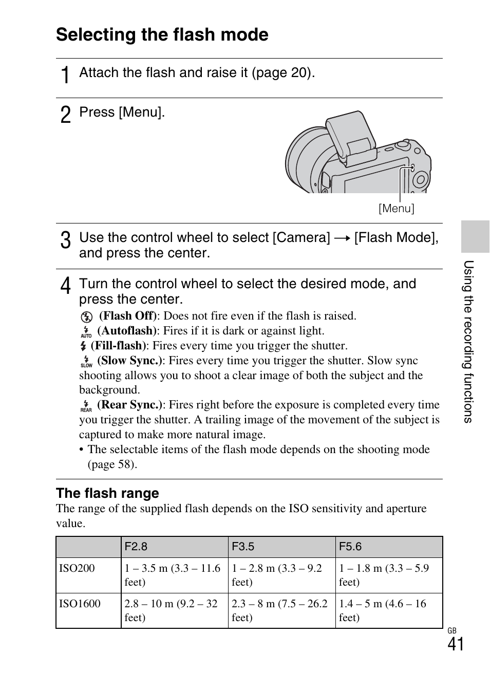 Selecting the flash mode | Sony NEX-C3A User Manual | Page 41 / 85