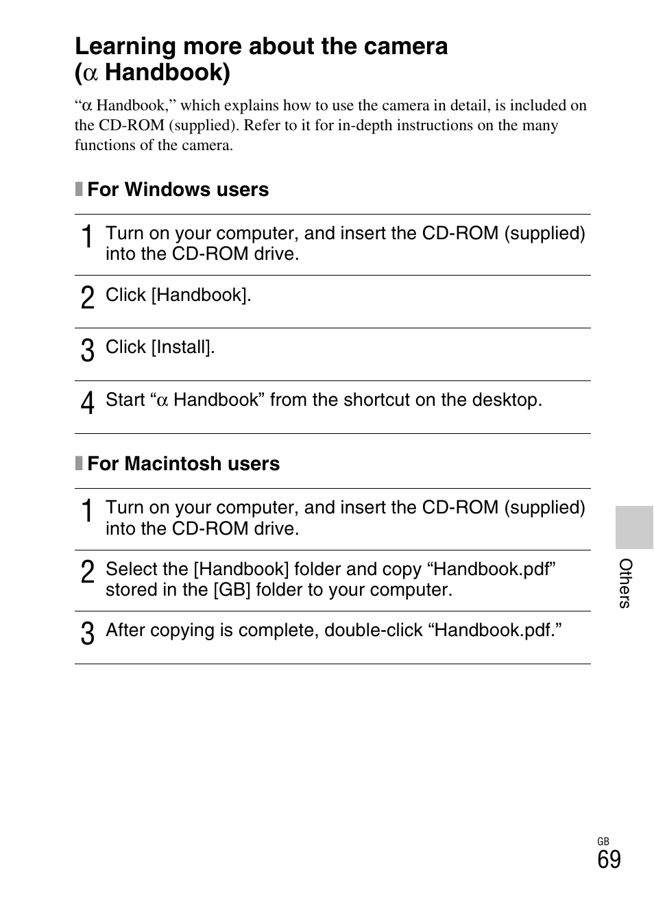 Learning more about the camera (a handbook), Learning more about the camera (α | Sony NEX-C3A User Manual | Page 69 / 85