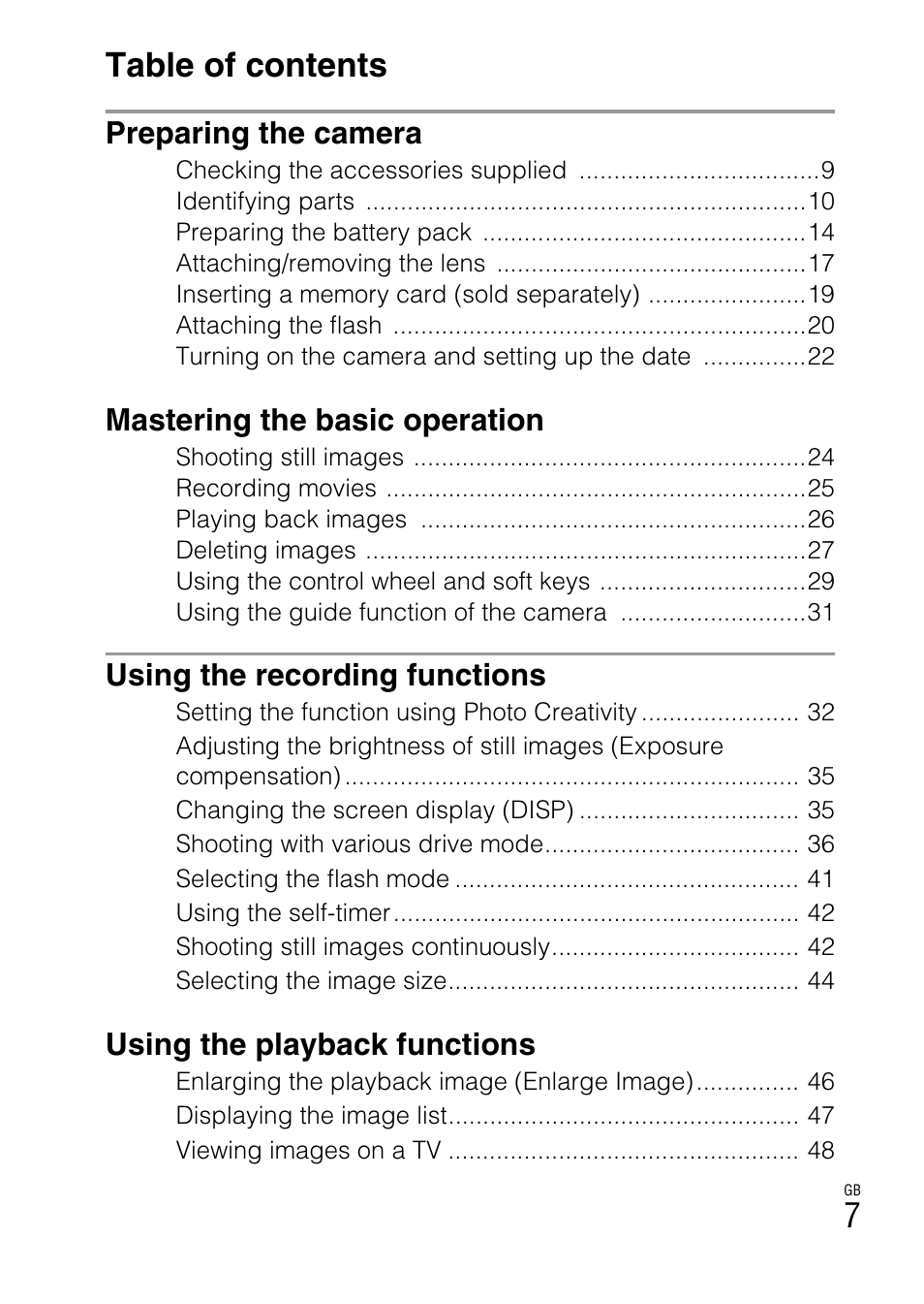 7table of contents | Sony NEX-C3A User Manual | Page 7 / 85