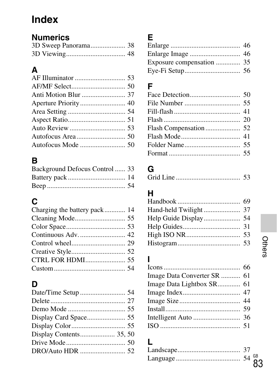 Index | Sony NEX-C3A User Manual | Page 83 / 85