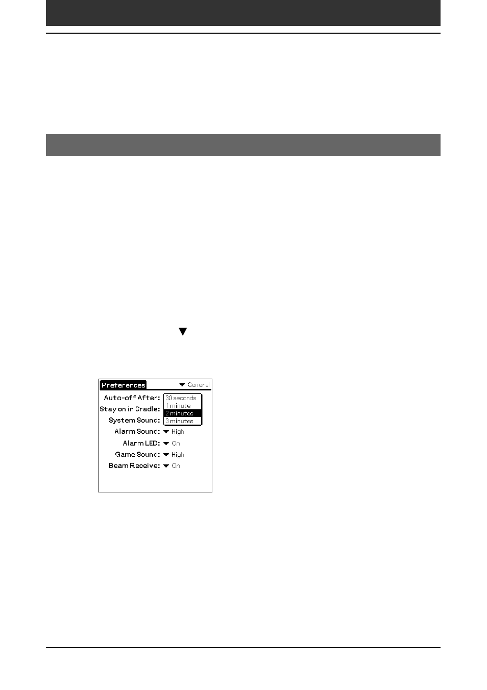 Setting the general preferences, Setting the automatic shut-off time | Sony PEG-SJ30 User Manual | Page 165 / 222