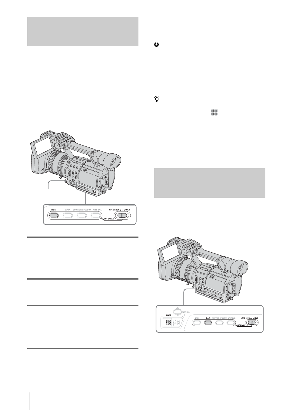 Adjusting the iris, Adjusting the gain | Sony RMT-840 User Manual | Page 28 / 112