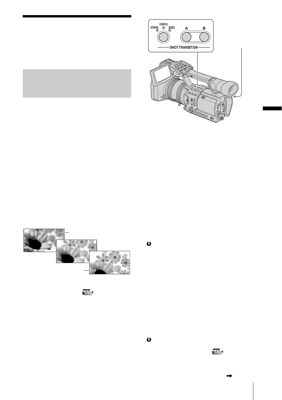 Recording a picture using various features, Developing scenes smoothly - shot transition, Developing scenes smoothly – shot transition | Sony RMT-840 User Manual | Page 37 / 112