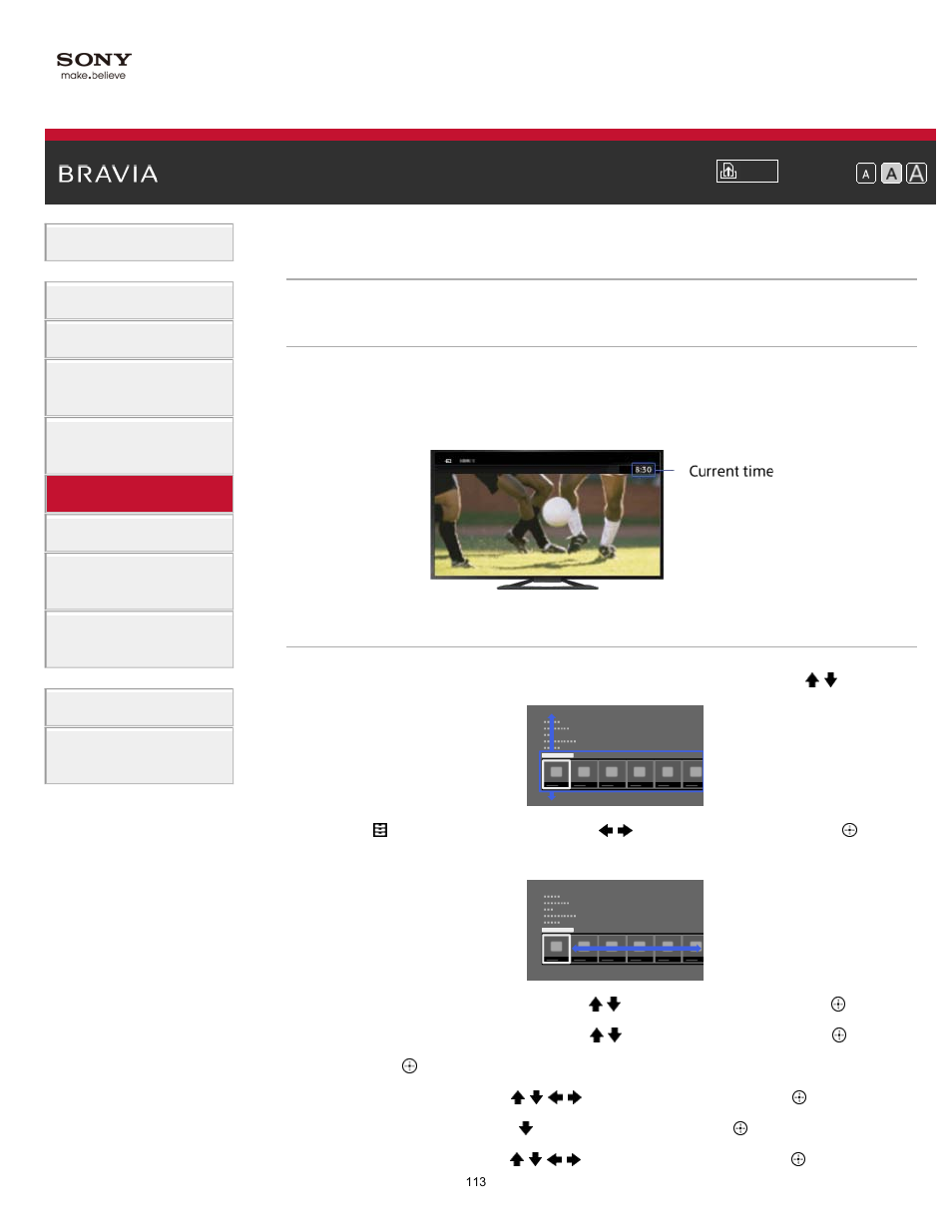 Setting the current time manually | Sony KDL-65S990A User Manual | Page 113 / 247