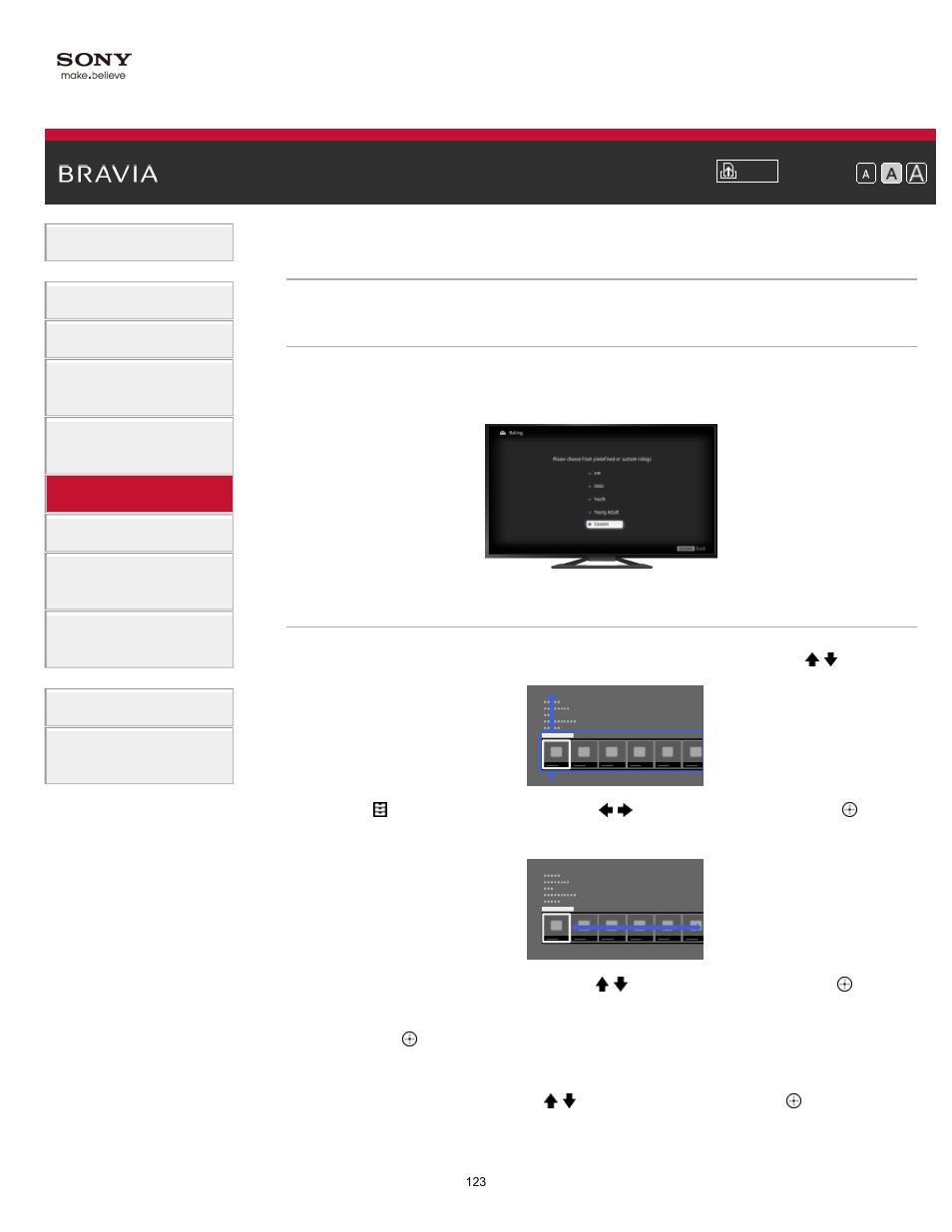 Setting viewing restriction | Sony KDL-65S990A User Manual | Page 123 / 247