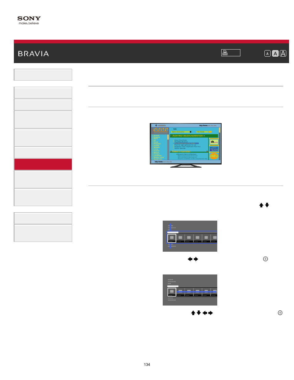 Browsing websites | Sony KDL-65S990A User Manual | Page 134 / 247