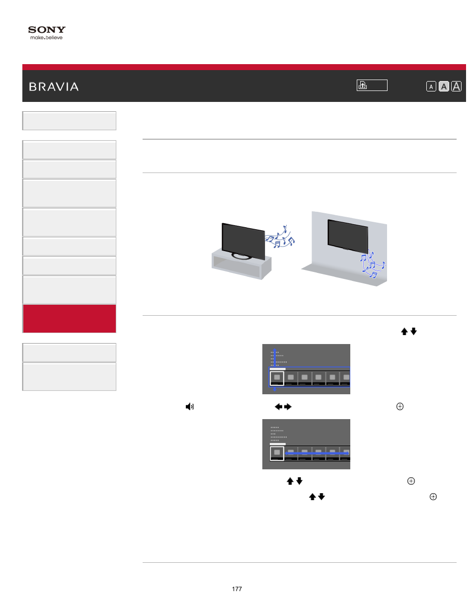 Setting sound according to tv position | Sony KDL-65S990A User Manual | Page 177 / 247