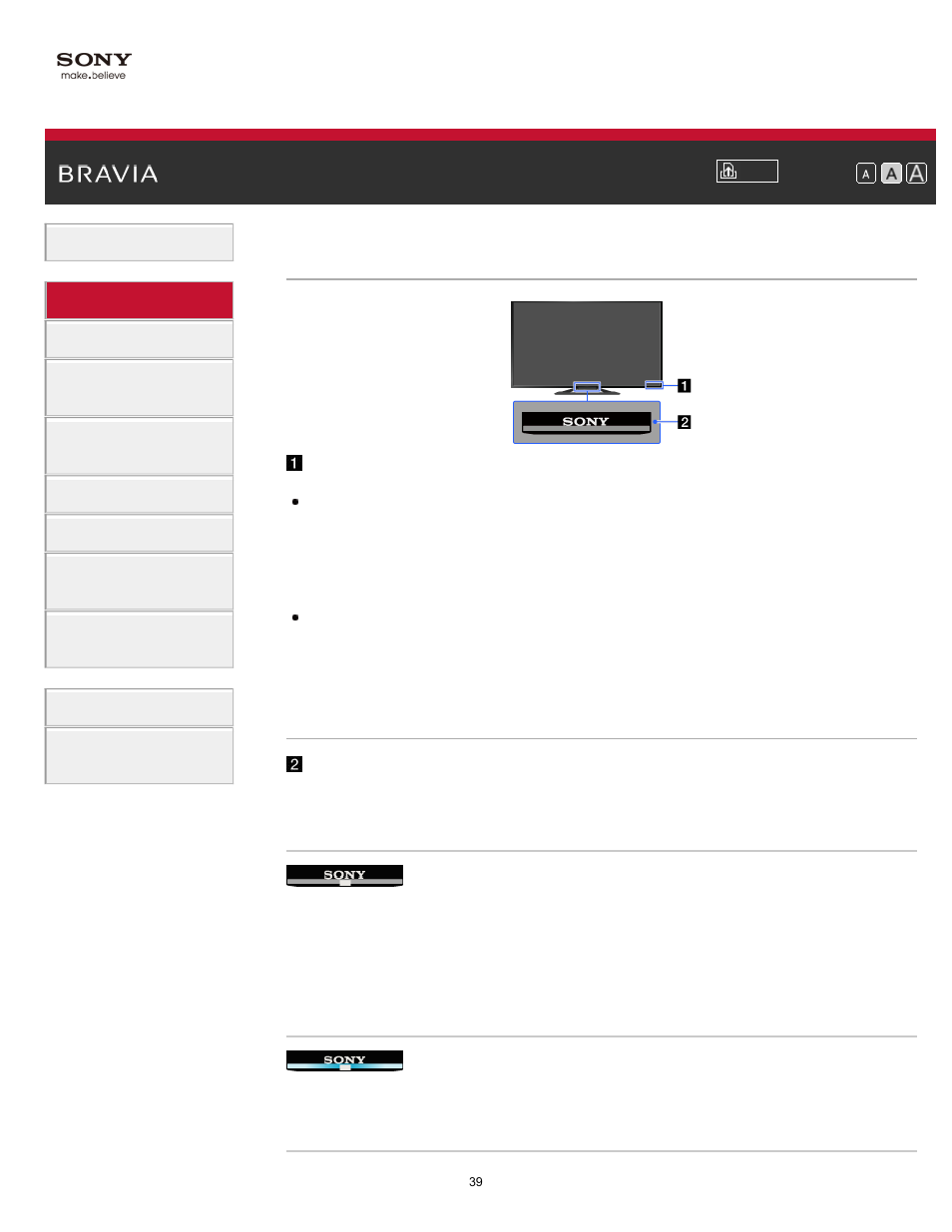 Front | Sony KDL-65S990A User Manual | Page 39 / 247