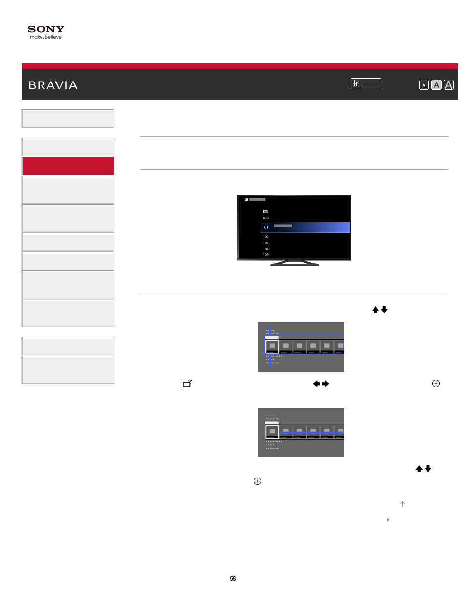 Selecting channels from the home menu | Sony KDL-65S990A User Manual | Page 58 / 247