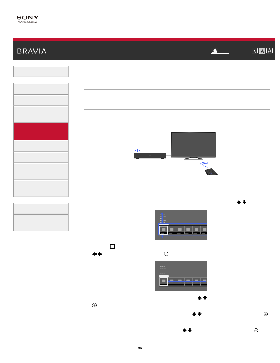Setting buttons to control the hdmi/mhl device | Sony KDL-65S990A User Manual | Page 96 / 247