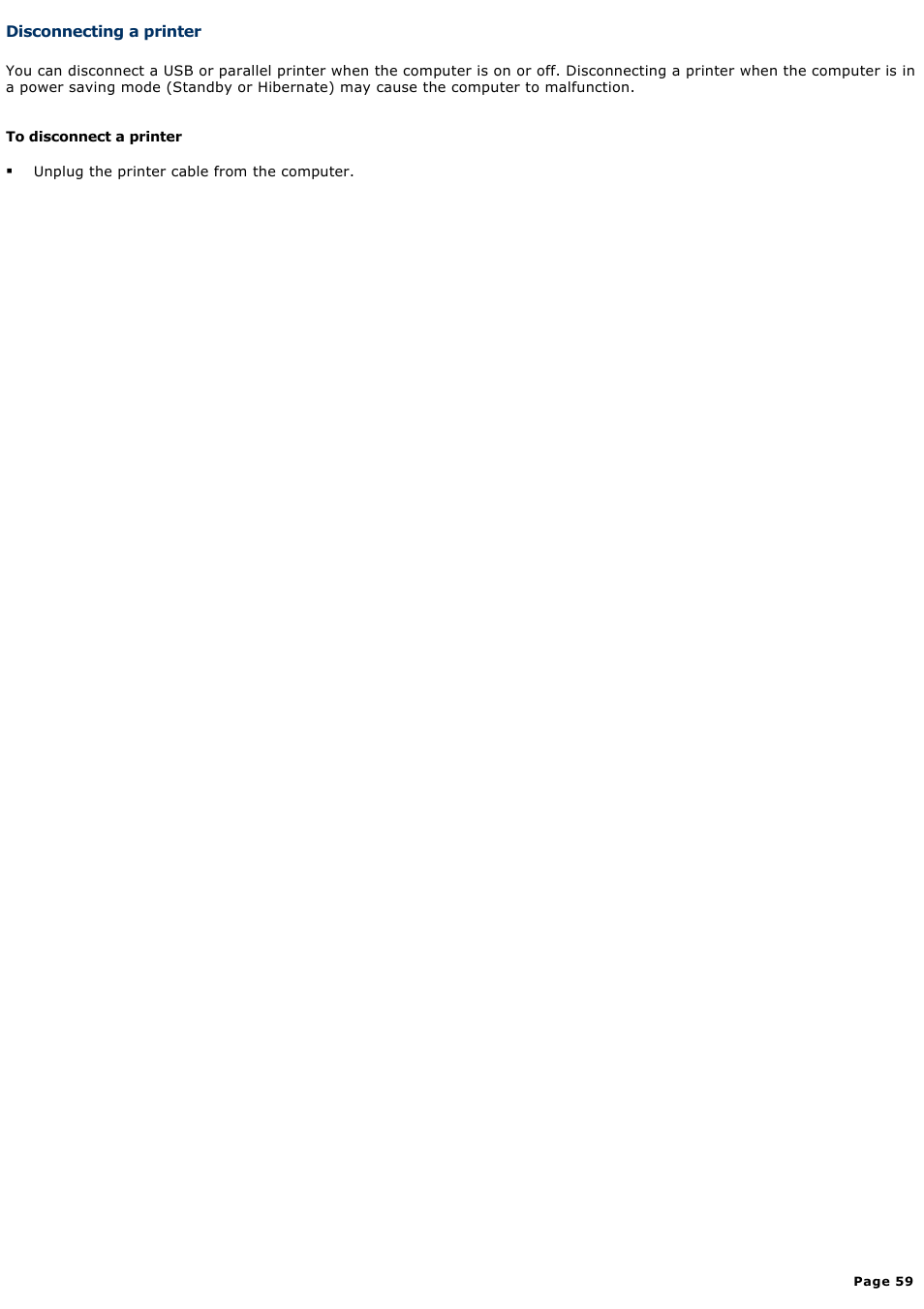 Disconnecting a printer | Sony PCG-GRX690 User Manual | Page 59 / 194