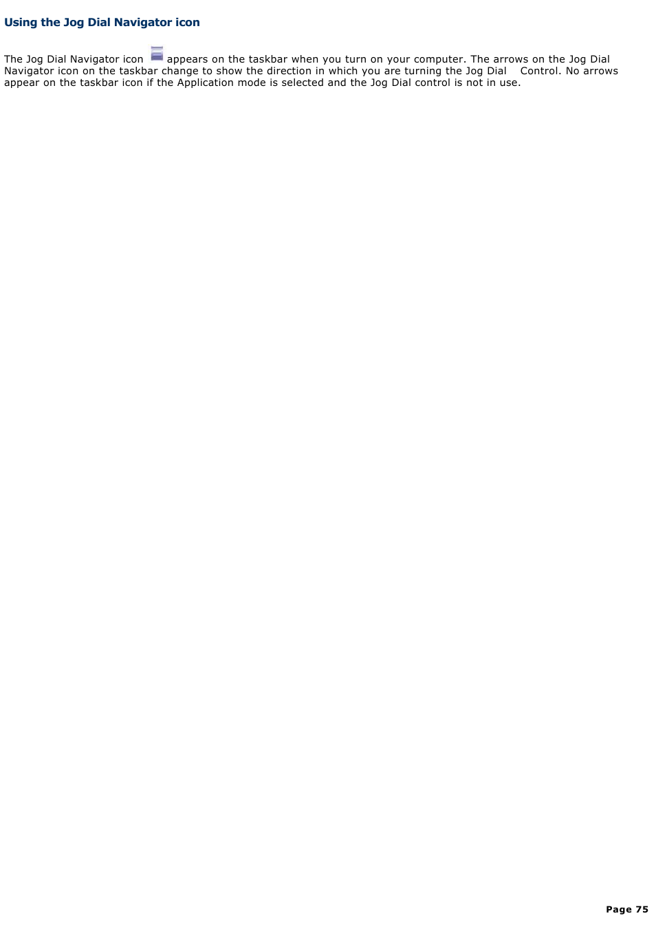 Using the jog dial navigator icon | Sony PCG-GRX690 User Manual | Page 75 / 194