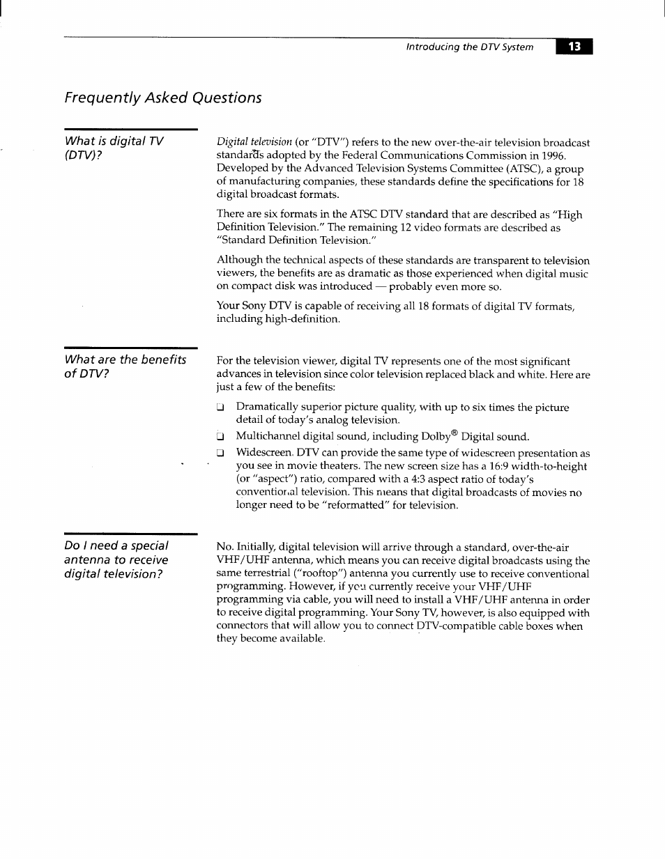 Frequently asked questions | Sony KW-34HD1 User Manual | Page 11 / 65
