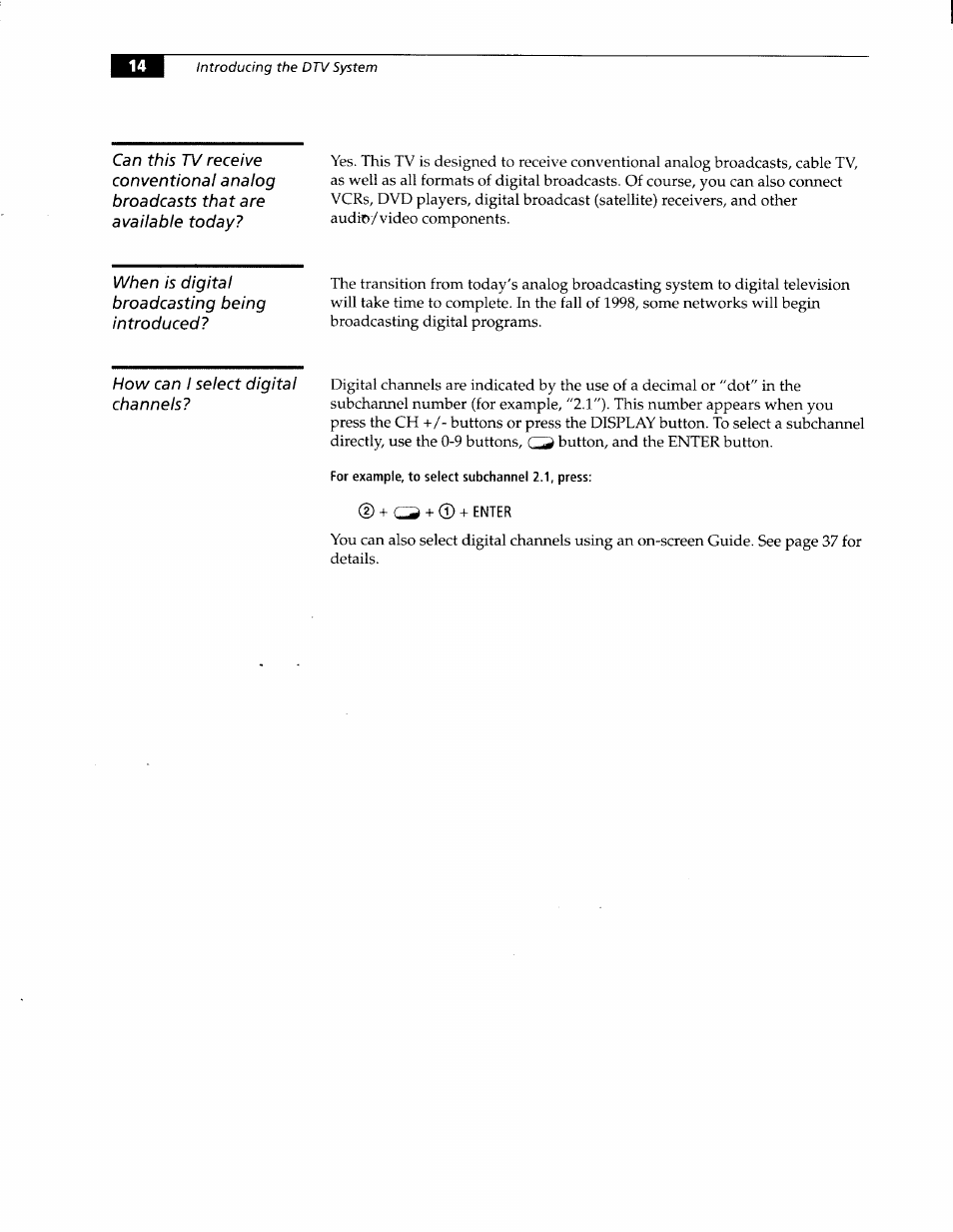For example, to select subchannel 2.1, press | Sony KW-34HD1 User Manual | Page 12 / 65