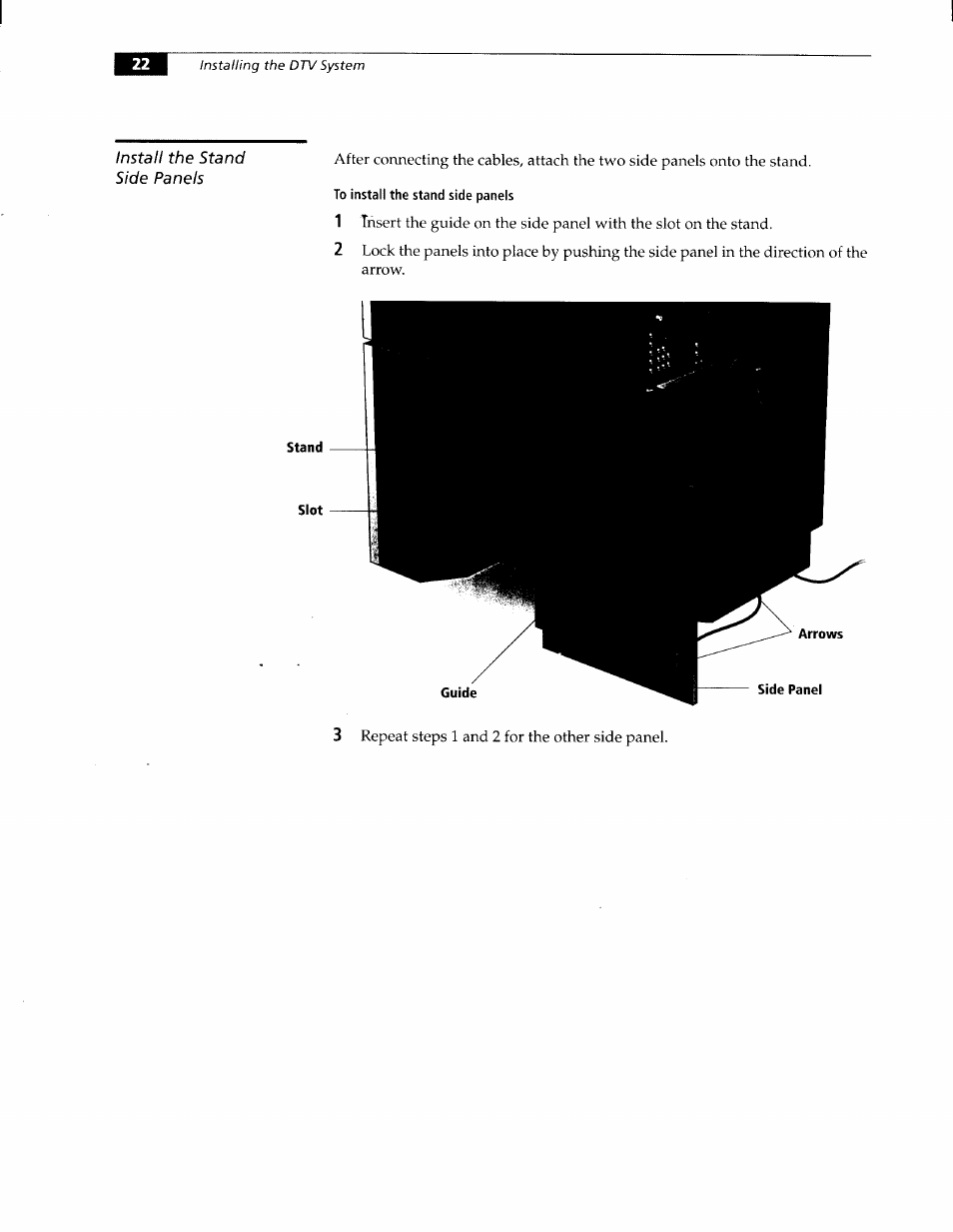 To install the stand side panels | Sony KW-34HD1 User Manual | Page 20 / 65