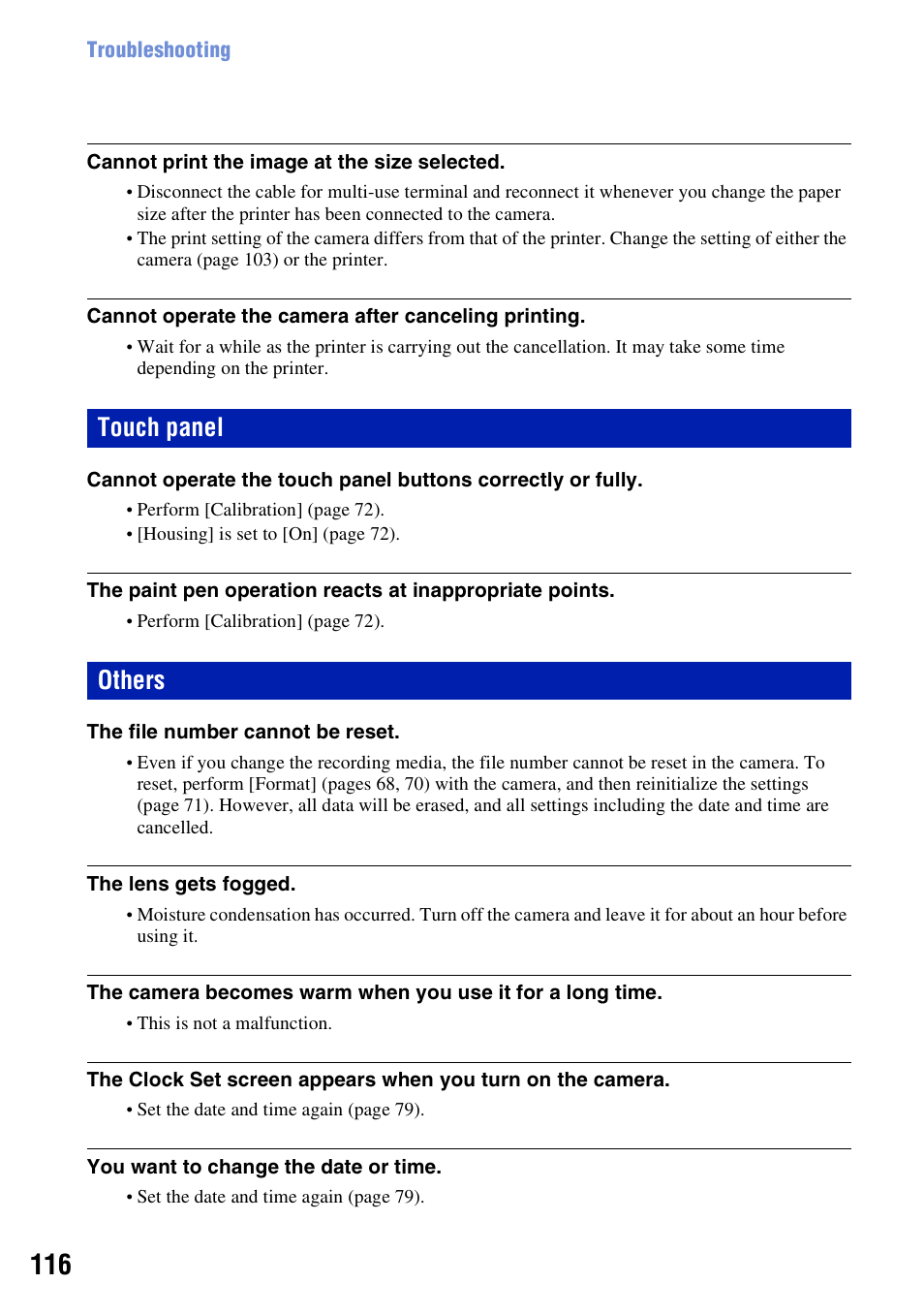 Touch panel, Others, Touch panel others | Sony DSC-T200 User Manual | Page 116 / 131