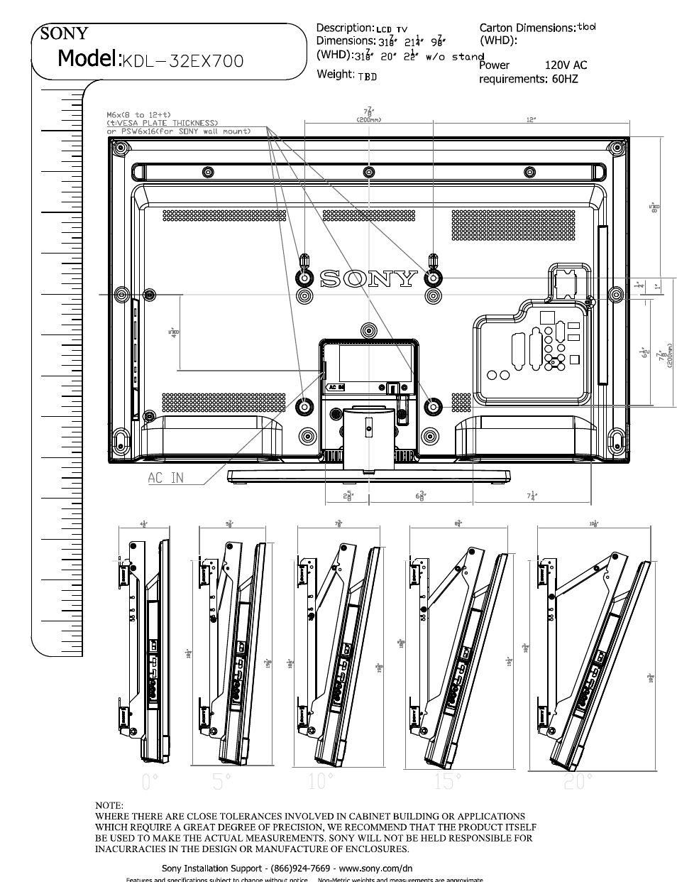 Model | Sony KDL-32EX700 User Manual | Page 2 / 3