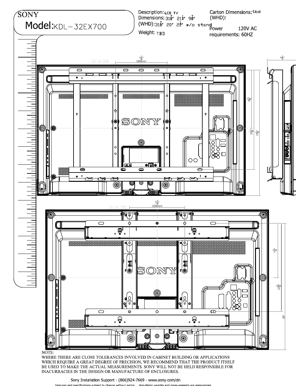 Model | Sony KDL-32EX700 User Manual | Page 3 / 3