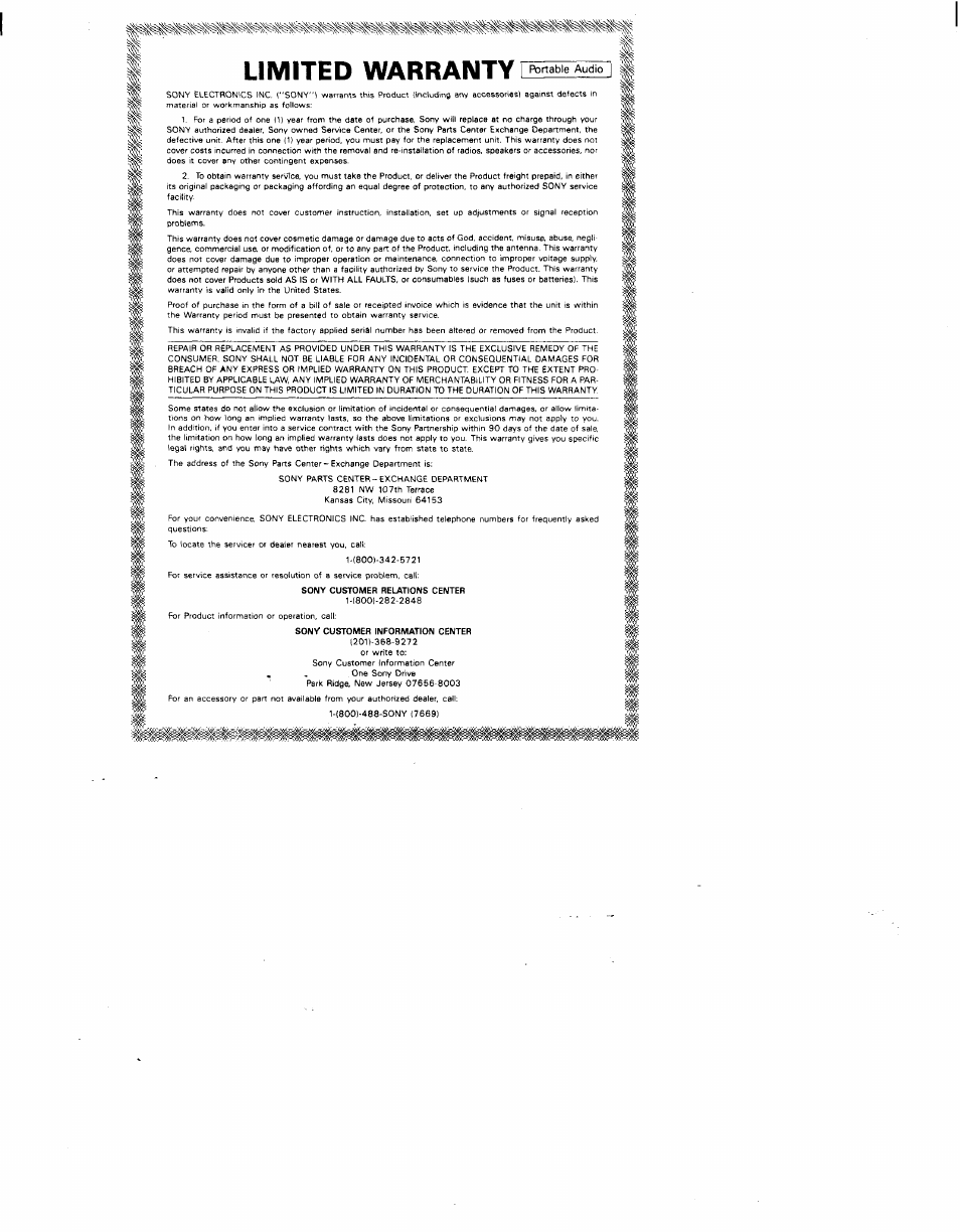 Limited warranty | Sony ICF-C160SILVER User Manual | Page 5 / 5