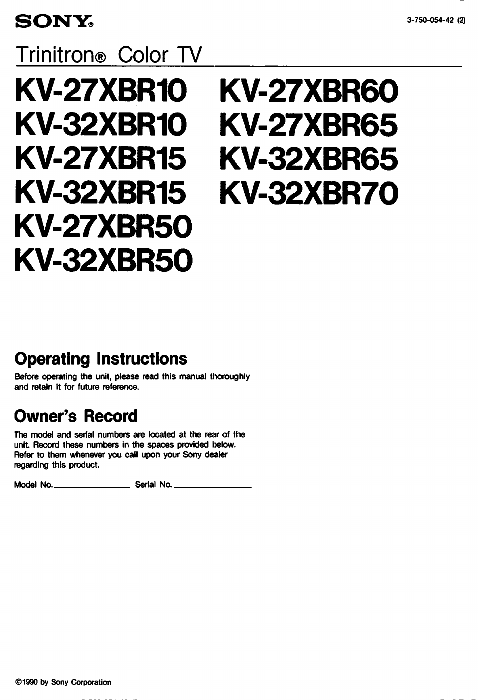 Sony KV-27XBR65 User Manual | 51 pages