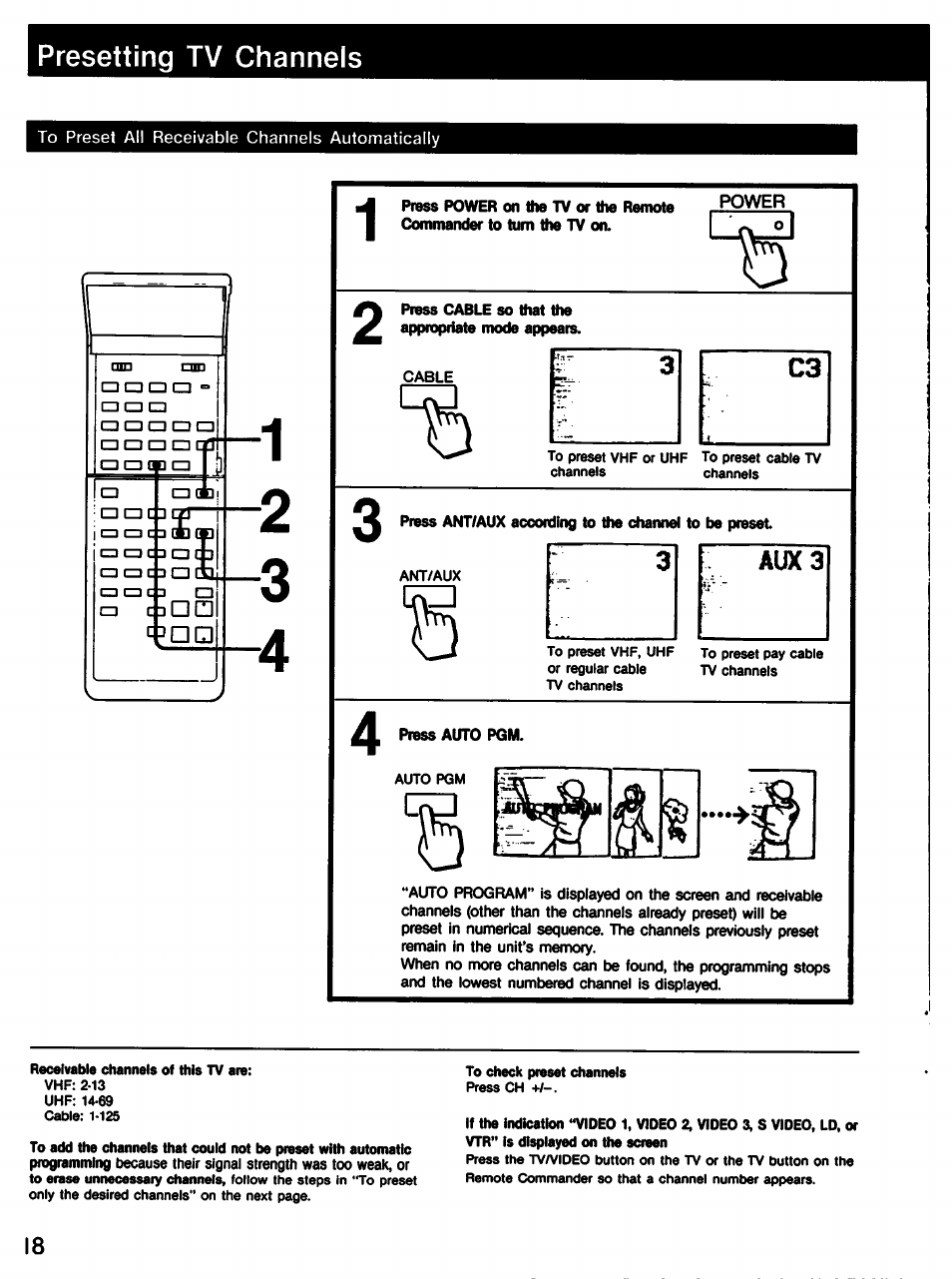 Presetting tv channels | Sony KV-27XBR65 User Manual | Page 18 / 51