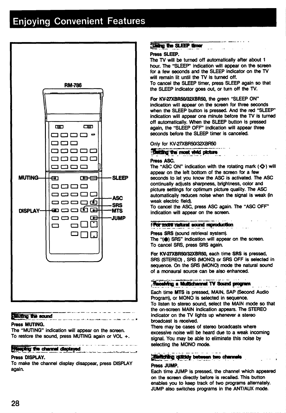 Enjoying convenient features | Sony KV-27XBR65 User Manual | Page 28 / 51