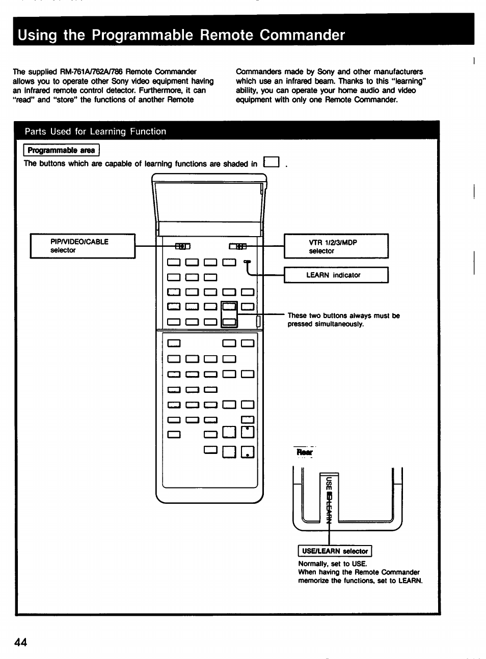 Using the programmable remote commander | Sony KV-27XBR65 User Manual | Page 44 / 51