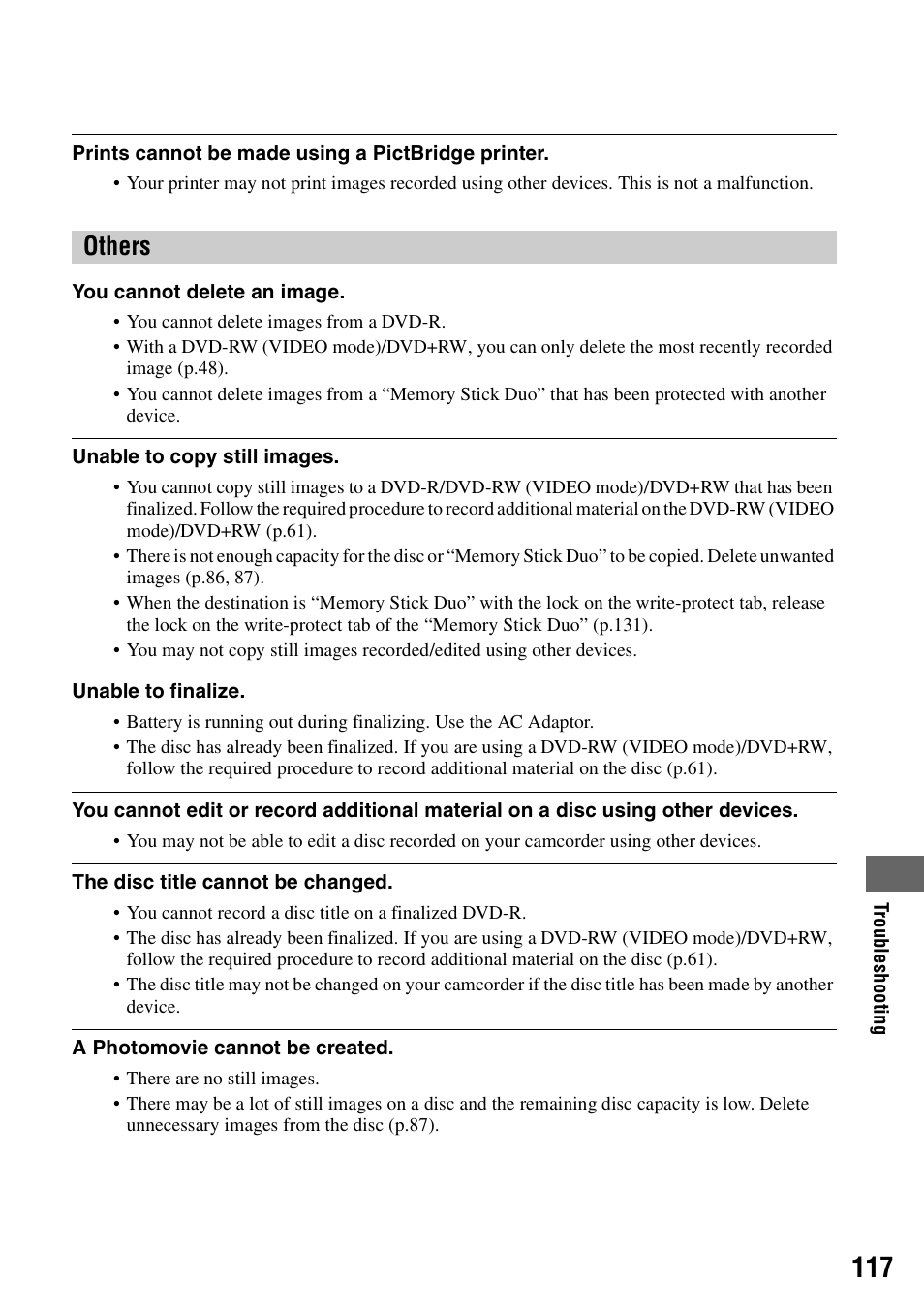 Others | Sony DCR-DVD405 User Manual | Page 117 / 148