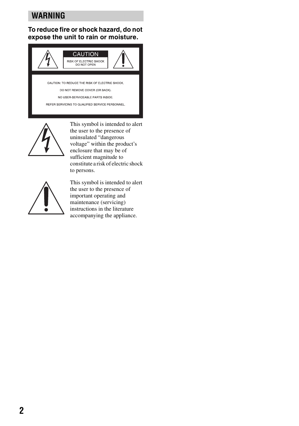 Warning | Sony DCR-DVD405 User Manual | Page 2 / 148