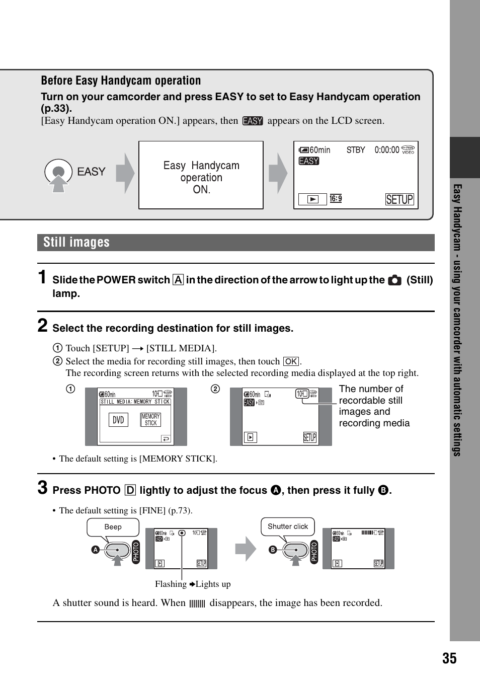Still images | Sony DCR-DVD405 User Manual | Page 35 / 148