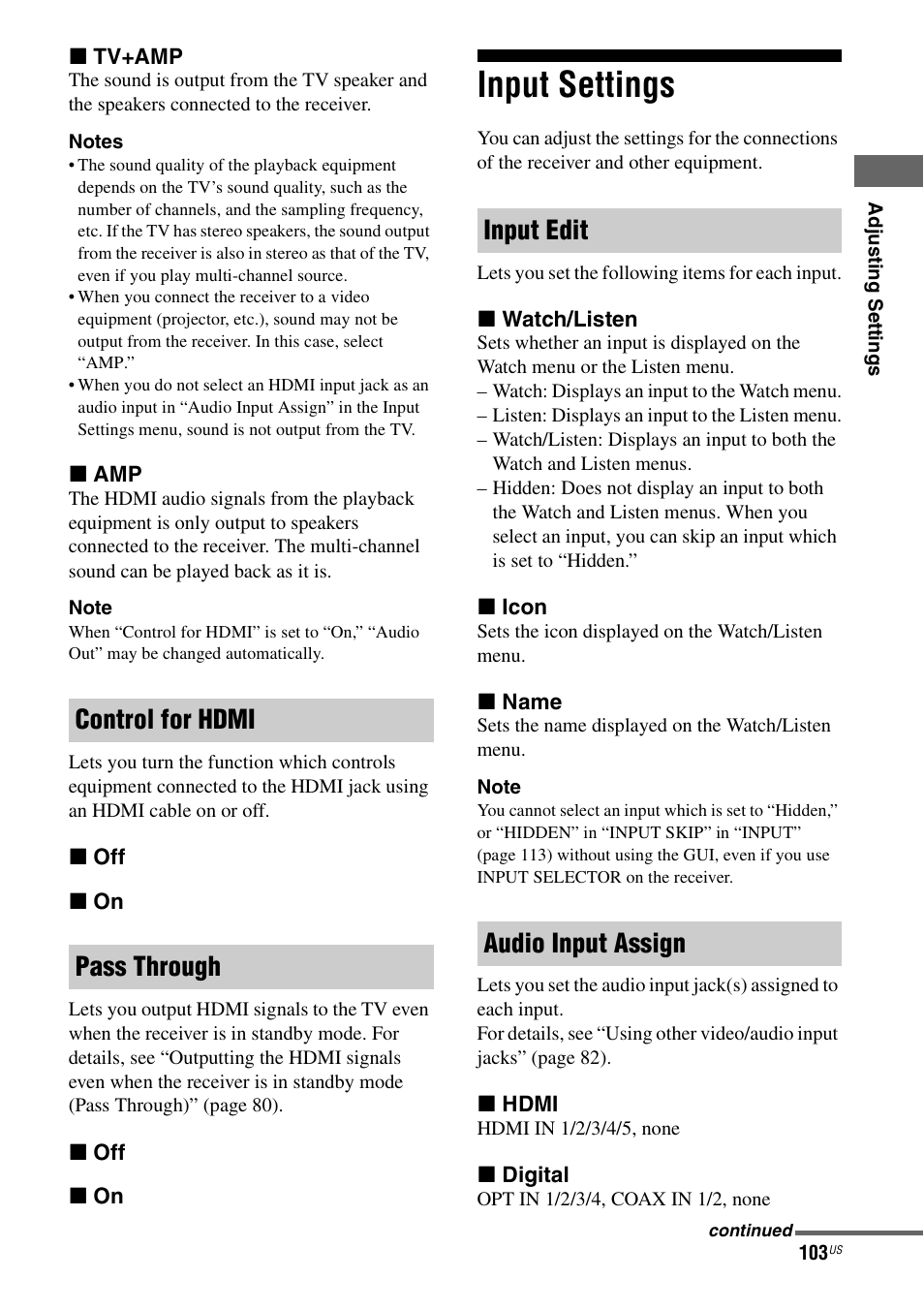 Input settings | Sony STR-DA3700ES User Manual | Page 103 / 146