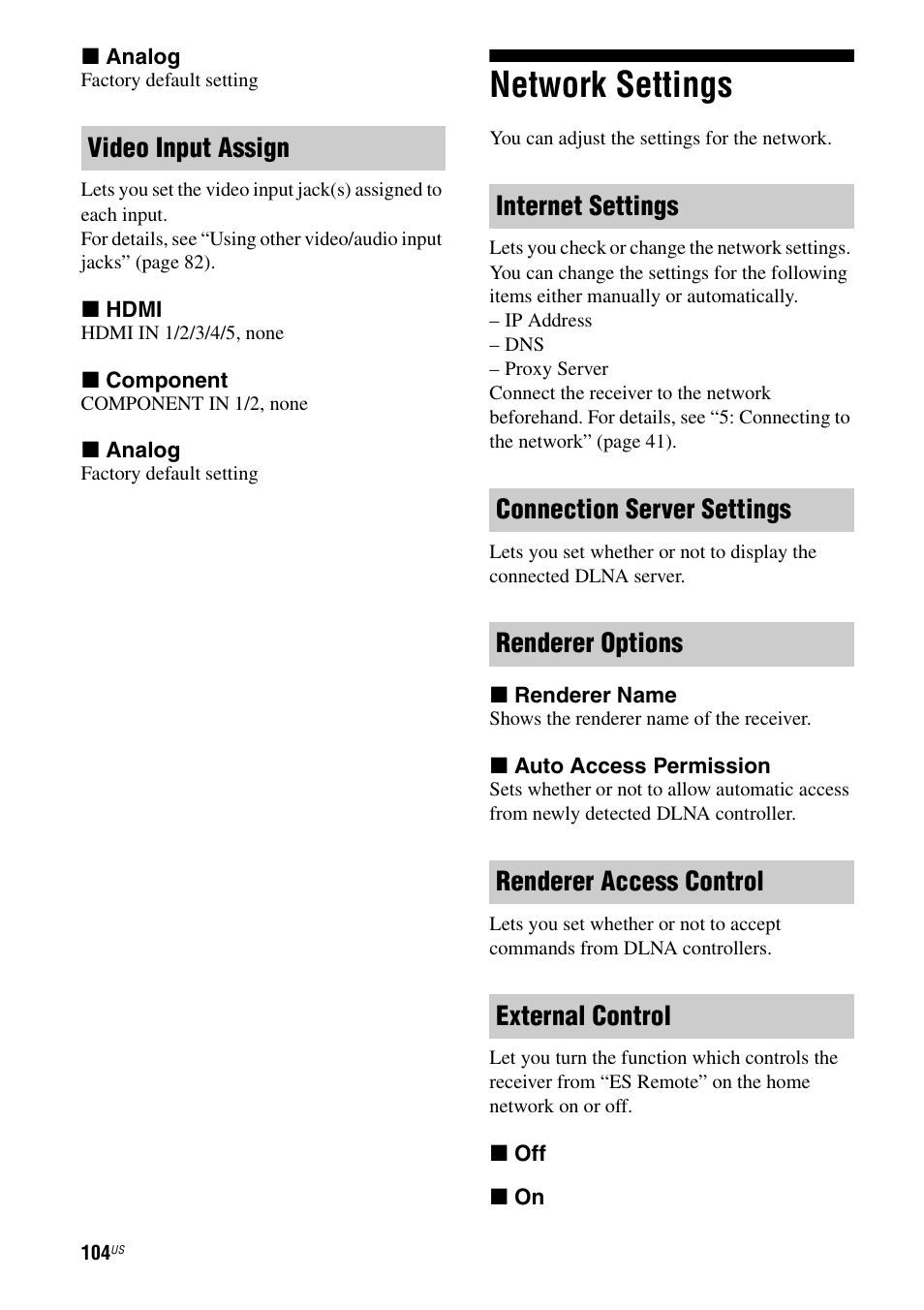 Network settings | Sony STR-DA3700ES User Manual | Page 104 / 146