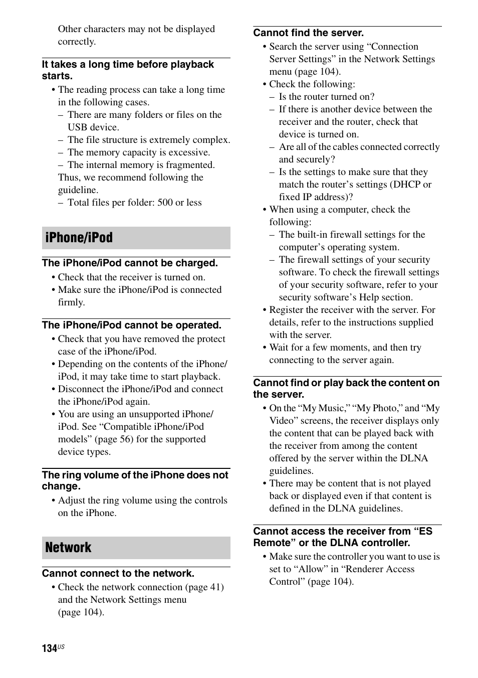 Iphone/ipod network | Sony STR-DA3700ES User Manual | Page 134 / 146